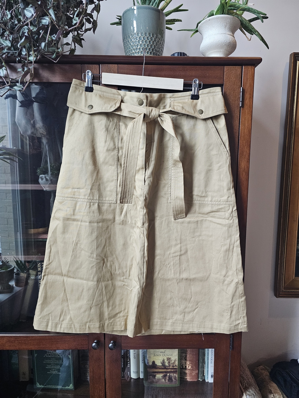 Banana Republic | Khaki Cotton Utility Midi Skirt With Tie-Belt